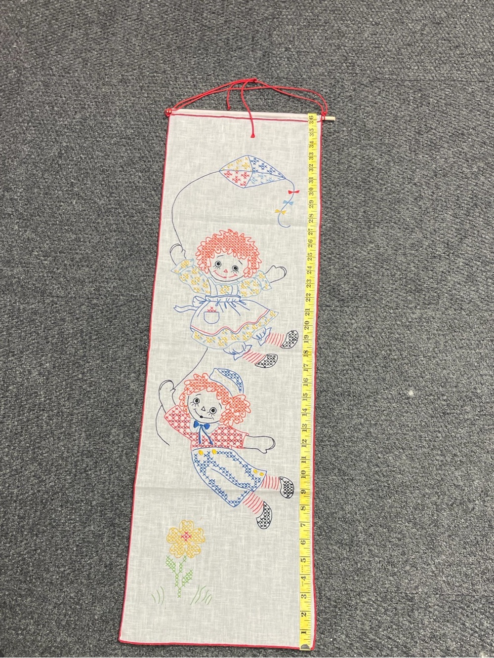 Vintage 1970s 1980s Handmade Raggedy Ann and Andy growth chart measurements